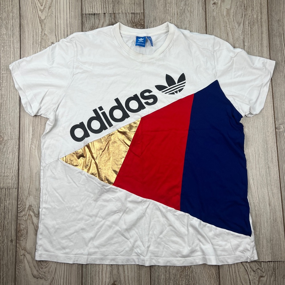 Adidas Originals Colorblock Trefoil Tee 2XL White Red Blue Gold